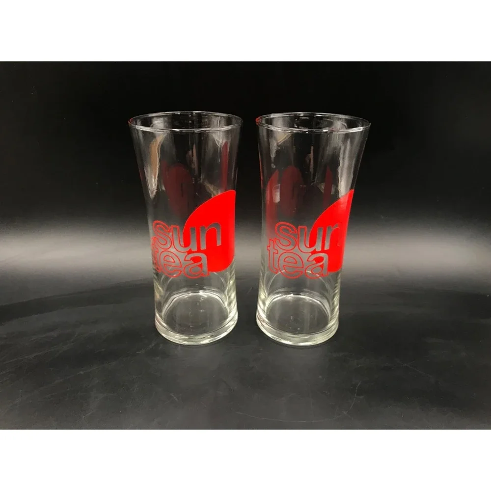 Vintage Sun Tea Tumblers Set Of 2 Drinking Glasses Iced Beverages Graphic